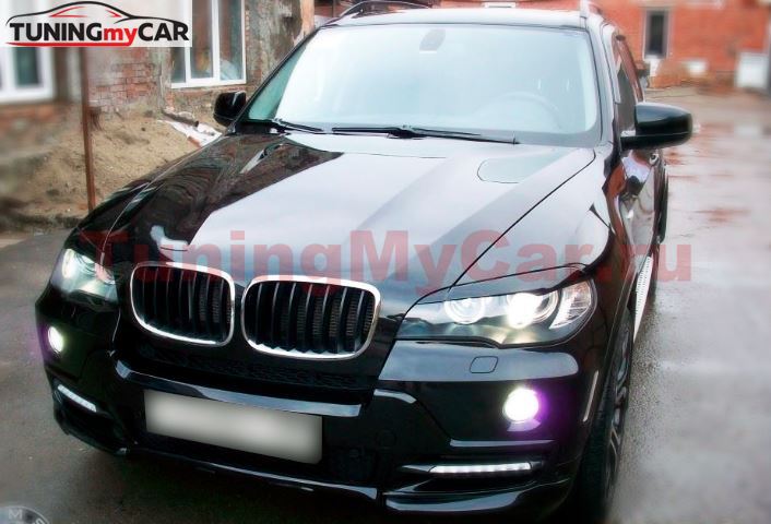 Накладки на фары (реснички) широкие для BMW X5 E70 (БМВ Х5 Е70) 2007 - 2013
