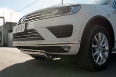 Защита переднего бампера D75х42 (дуга) короткая для Volkswagen Touareg 2014-2018
