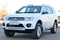 Пороги труба D76 с накладкой (вариант 1) для Mitsubishi Pajero Sport 2013-2015