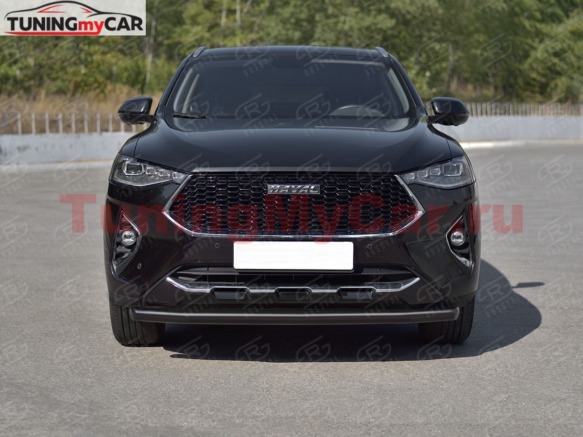 Защита переднего бампера d63 секции black для Haval F7X 1.5 4WD 2019-2022 