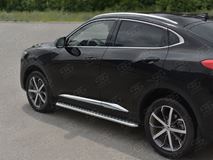 Пороги труба d42 с листом (Лист алюм, проф. нерж) (вариант 1) для Haval F7X 1.5 4WD 2019-2022 