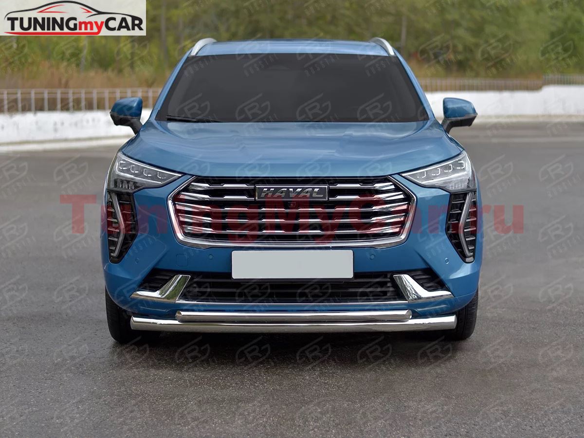 Защита переднего бампера d63 секции-d42 дуга (кроме COMFORT) для Haval Jolion 1.5 2WD 2021- 