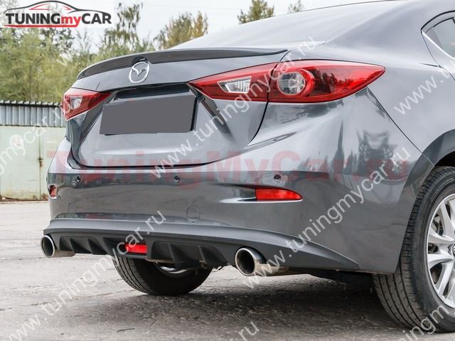 Диффузор заднего бампера для Mazda 3 var №2(с килями) (2013, 2014, 2015)