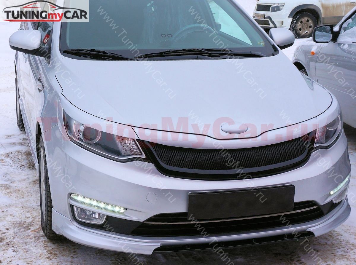 Накладки на передние фары (реснички) широкие для KIA RIO III 2015-2017 рестайлинг