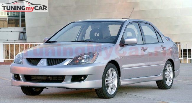 Накладка на передний бампер (юбка) Mitsubishi Lancer 9, тюнинг "Sport 2.0" (штатный-заводской обвес Спорт 2.0) 